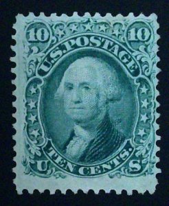 US Scott #89 - F - No Gum - 10c Washington - E-Grill - Green - Tear - 1868