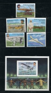 People's Republic of Congo 421 - 426 Aviation Imperf Stamps and Proofs MNH 1977