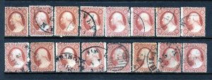 #26 1857-1861  group #15 GREAT - Cancels and Colors! - cv$320.00