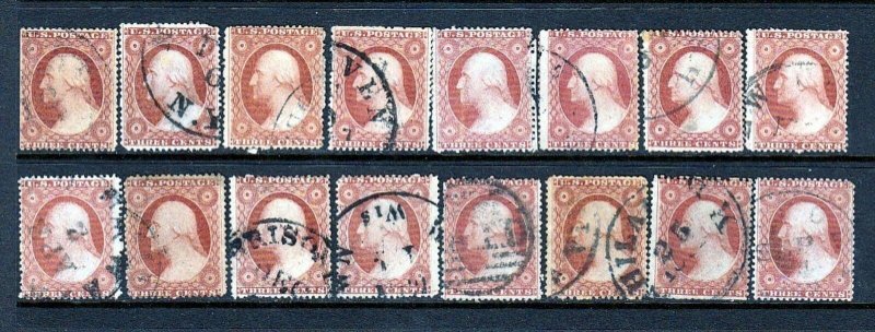 #26 1857-1861  group #15 GREAT - Cancels and Colors! - cv$320.00