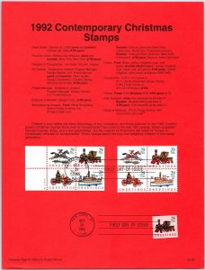 USPS SOUVENIR PAGE 1992 CONTEMPORARY CHRISTMAS STAMPS VARIETY (9) 1992