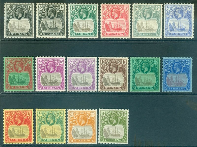 SG 97-112 St Helena 1922-27. ½d to 10/- set of 15. Fine fresh mounted mint...