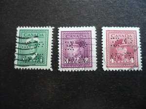 Stamps - Canada - Scott# 249,252,254 - Used Part Set of 3 Stamps Perfin