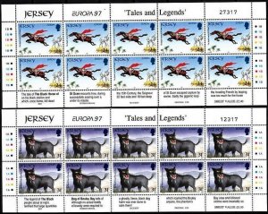 JERSEY 1997 EUROPA: Tales and Legends. Black Horse and Dog. 2 MINI-SHEETS, MNH