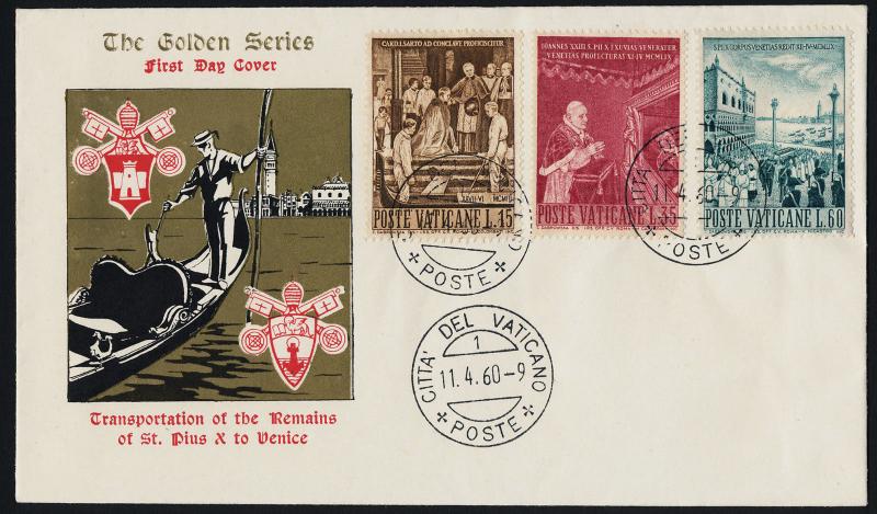 Vatican 281-3 on Golden Series FDC's - Return of body to Pope Pius X to Venice