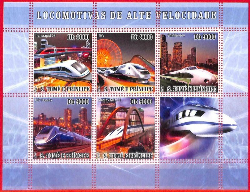 A4093 - SAO TOME & PRINCE - ERROR MISPERF, Miniature s: 2007, High Speed Trains