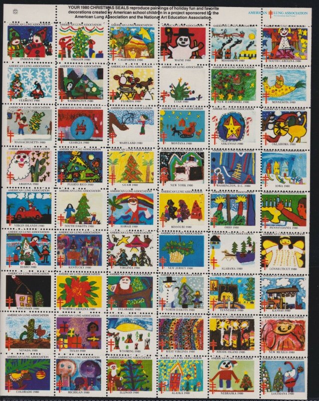 US Vintage 1980 American Lung Association Christmas Seal Mint Sheet