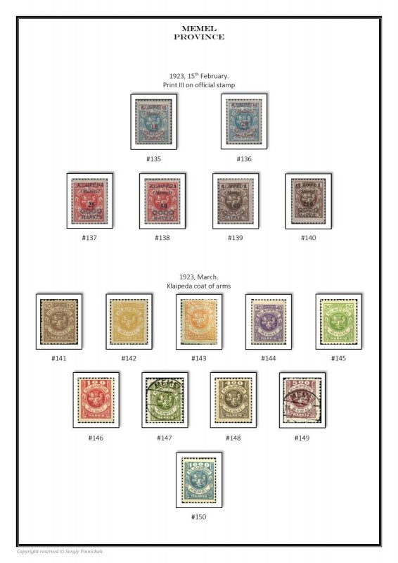 Memel Province Memelland Klaipėda Region 1920-1923 PDF DIGITAL STAMP ALBUM PAGES
