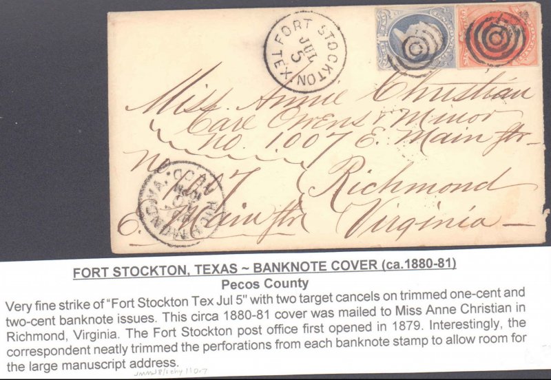 Pecos County Fort Stockton Circa 1880 ( Postal History ), 1880