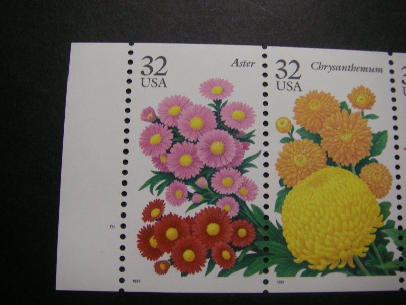 Scott 2997a 32c Garden Flowers, UNFOLDED #2, Pos 7, MNH Booklet Beauty