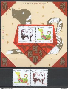 2018 Cook Islands Pets Dogs Year Of The Dog Michel 24 Euro 1Kb+1Set ** Nw0154