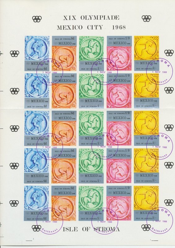 Complete sheet unperforated Isle of Stroma 1968 Olympic Games Mexico 1968