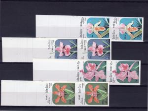 Laos 1987 Sc#796/796F ORCHIDS Set (7) IMPERFORATED IN PAIRS MNH