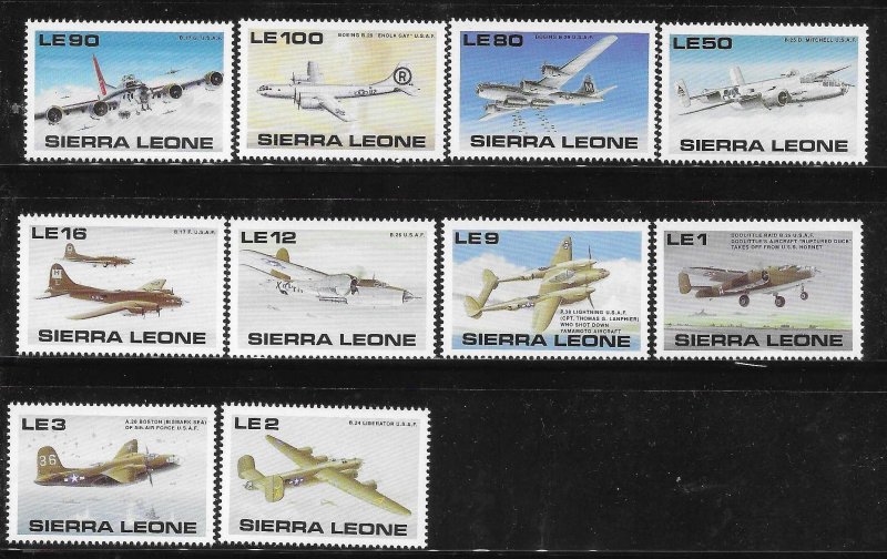 Sierra Leone 1990 World War II USAF Aircraft airplane Sc 1172-1181 MNH A2530