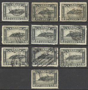Canada Sc# 174 Used lot/10 1930 12c grey black Quebec Citadel