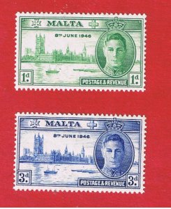 Malta #206-207  MVFLH OG  1946  1p-3p    Peace Issue   Free S/H