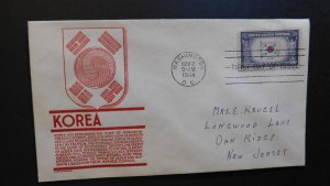 1943 Occupied Nations First Day Cover FDC Korea Washington DC To Oak Ridge NJ