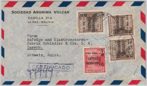 AIRMAIL: PANAGRA! BOLIVIA -  POSTAL HISTORY -  REGISTERED COVER to ITALY 1952