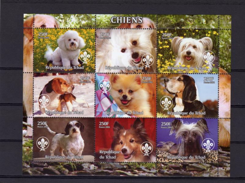 Chad 2004  DOGS - SCOUT EMBLEM Sheetlet (9) Perforated MNH