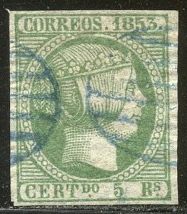 SPAIN #22 Used - 1853 5r Light Green