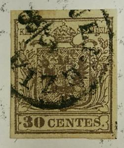 LOMBARDY-VENETIA AUSTRIA 1850 SC #5a Stamp 30c ribbed paper Used CV $200