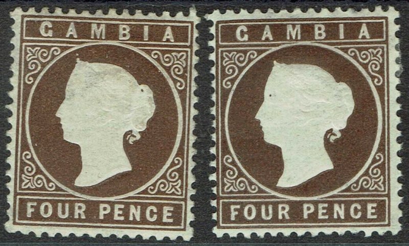 GAMBIA 1886 QV CAMEO 4D BOTH SHADES WMK CROWN CA