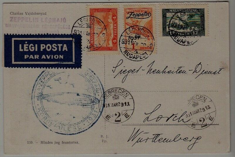 Hungary Zeppelin card 29.3.31 Debrecen