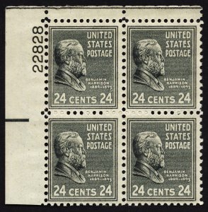 US 828 MNH VF 24 Cent Benjamin Harrison Plate Block of 4 UL #22828