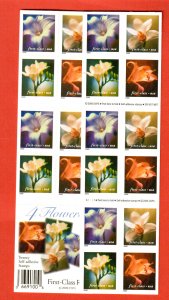 3454-3457e “4 FLOWERS” Booklet Pane of 20 US Non-denominated  34¢Stamps MNH 2000