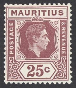 Mauritius Sc# 218 MH (a) 1943 25c King George VI