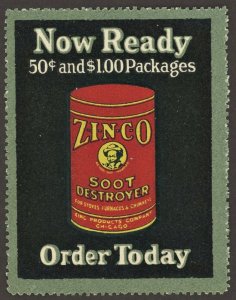 1910s ZINCO Soot Destroyer ~ US Poster Stamp ~ Chicago