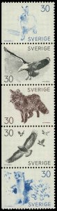 SWEDEN Sc 799-803 VF/MNH -STRIP OF 5 - 1968 - 30o Wildlife