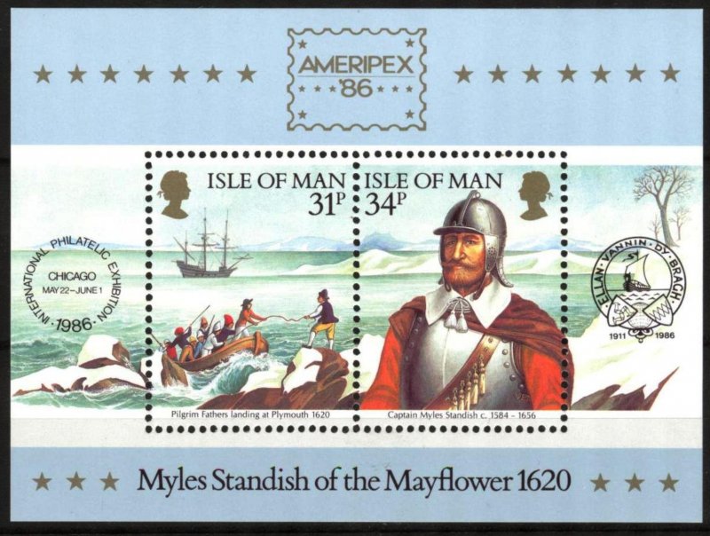 Isle of Man AMERIPEX 1986 Ships Myles Standish of the Mayflower S/S MNH