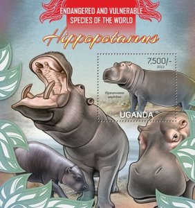 UGANDA - 2013 - Hippopotamuses - Perf Souv Sheet - Mint Never Hinged