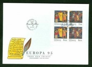 Sweden FDC 1995 Cachet.  Europa XXIV Peace and Liberty 