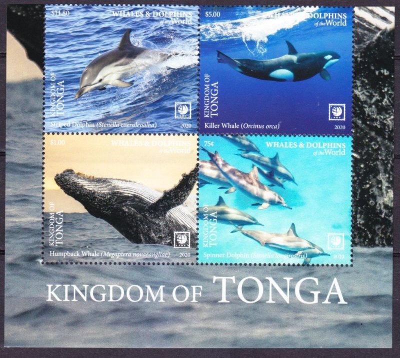 2020 Tonga 2307-2310VB+Tab Marine fauna - Dolphins, Whales 16,00 €