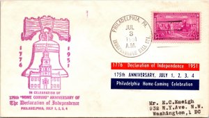 US EVENT COVER CACHETED 175th HOME COMING ANNIVERSARY INDEPENDENCE HALL 1951 G