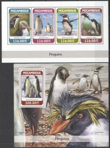 HM1315 2018 MOZAMBIQUE PENGUINS BIRDS FAUNA #9514-7+BL1343 MNH