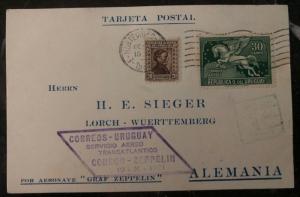 1931 Montevideo Uruguay LZ 127 Graf Zeppelin Postcard Cover To Lorch Germany