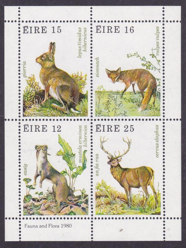 Ireland 1980 Miniature Sheet of Four Flora & fauna Animals Fox Hare Deer VF/NH