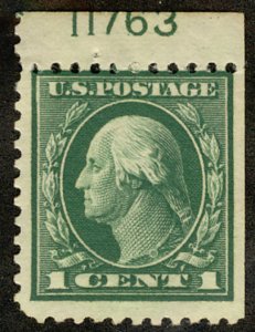 US #498e BOOKLET PANE with PLATE NUMBER, VF mint lightly hinged,  RARE with n...