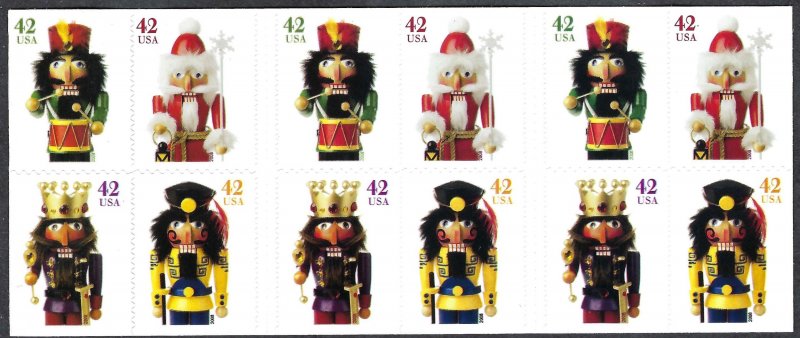 United States #4363b 42¢ Nutcrackers (2008). Double-sided booklet of 20. MNH