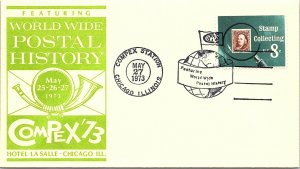 WORLDWIDE POSTAL HISTORY EXHIBITION CACHET EVENT COVER AT COMPEX STATION 1973