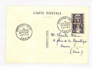 Z119 1954 France FDC Paris METRIC SYSTEM Postcard Premier Jour {samwells-covers}