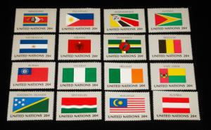 U.N.N.Y.#374-389 FLAG SERIES 1982  MNH, SET OF 16 SINGLES OF 16 NICE!! LQQK!!