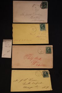 4 US covers 158 or 184 w/fancy or numeral cancels (#1905)