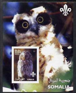 Somalia 2002 Owls #2 imperf s/sheet with Scouts Logo, unm...