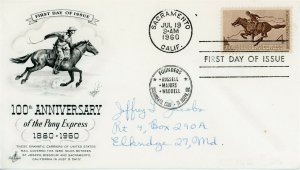 US Stamp #1154 Pony Express Centennial 4c - First Day Cover - Sacramento Cancel 