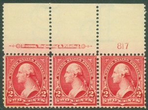 EDW1949SELL : USA 1899 Scott #279B Imprint PL# strip of 3. Fine, Mint NH Cat $85