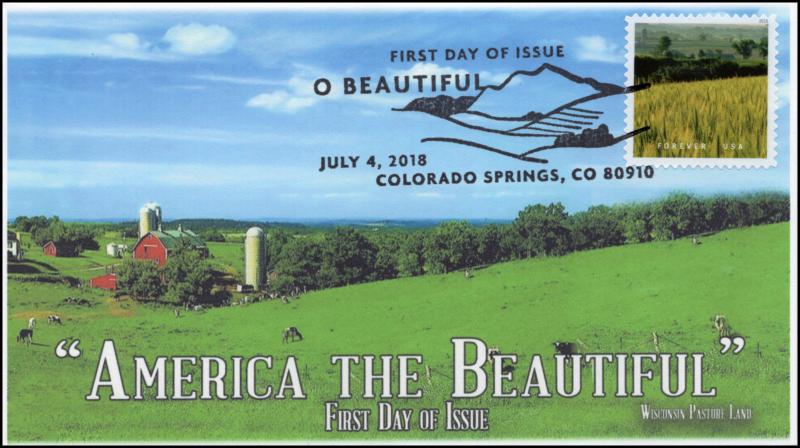 18-194, 2018, O' Beautiful, First Day Cover, Pictorial Postmark, Pasture Land WI